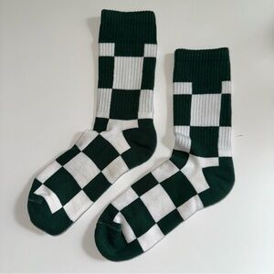 Checkered Green and White Socks NWOT